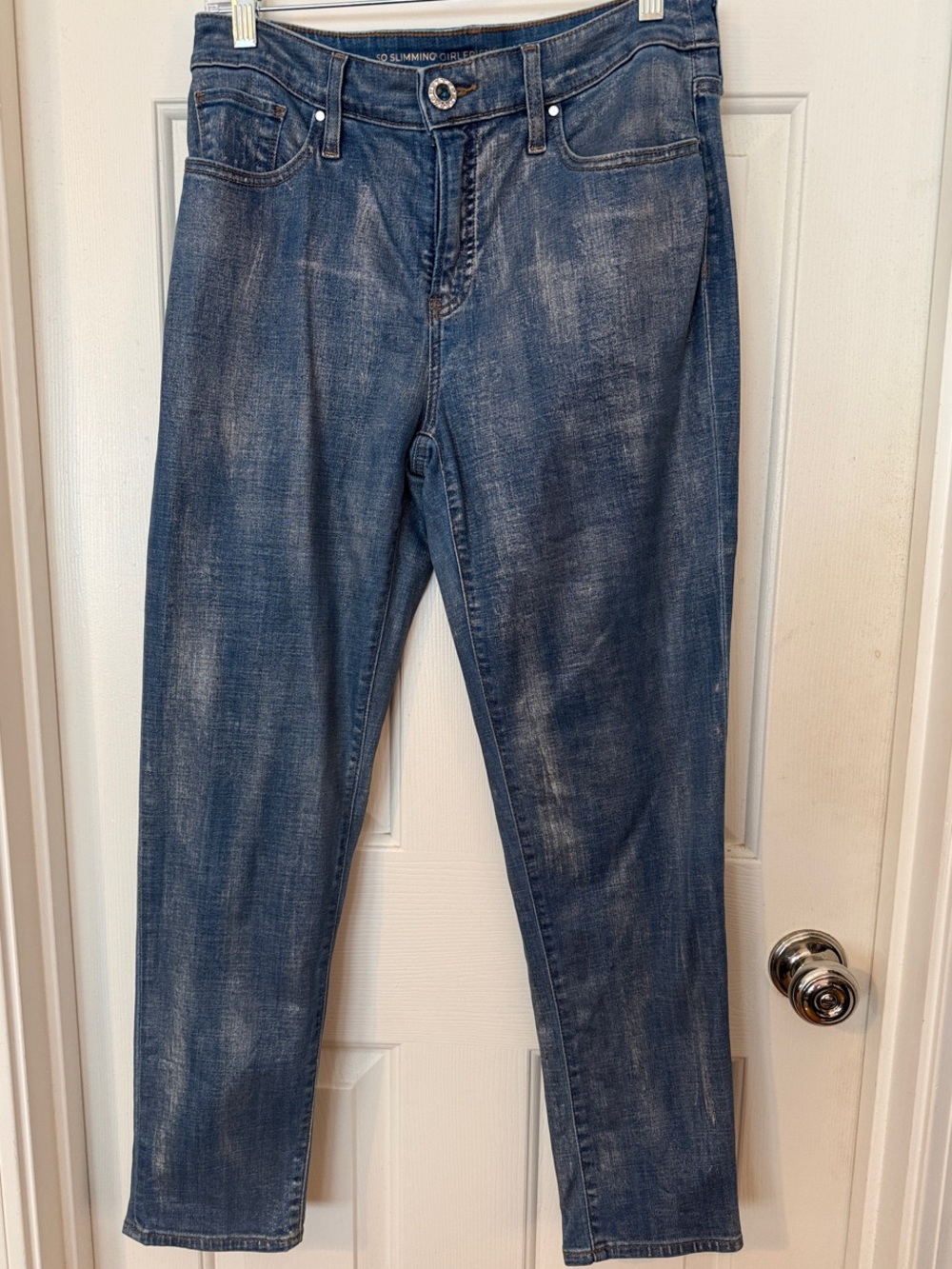 Chico's So Slimming Girlfriend  Jeans w/ silver distressing